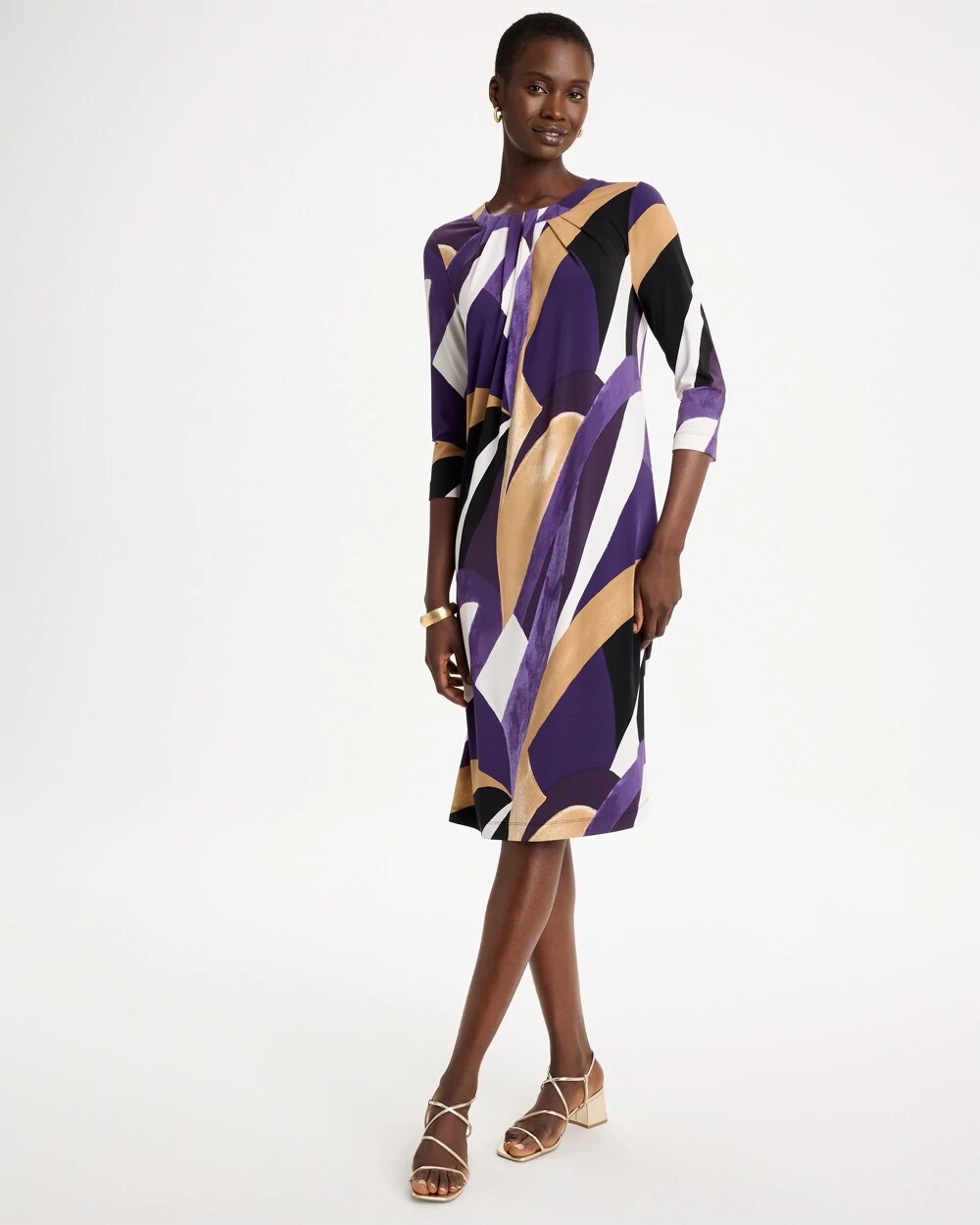 Travelers Knit Printed Twist-Front Dress