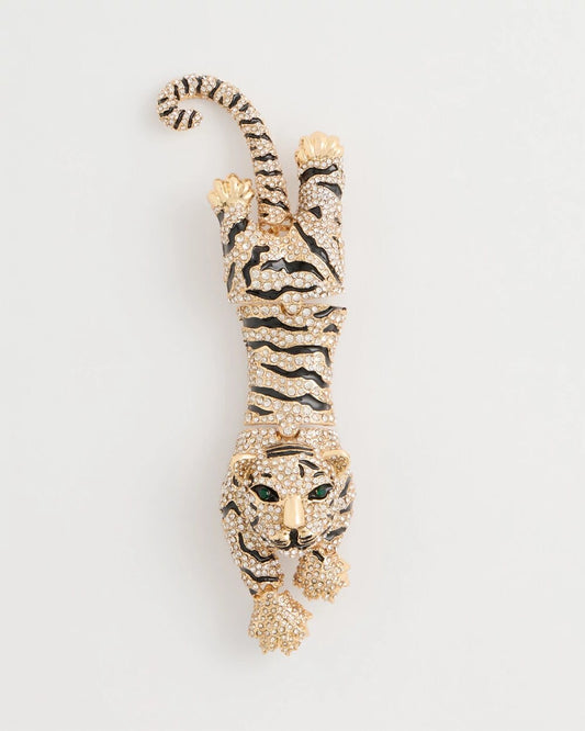 Faux Diamond Tiger Brooch