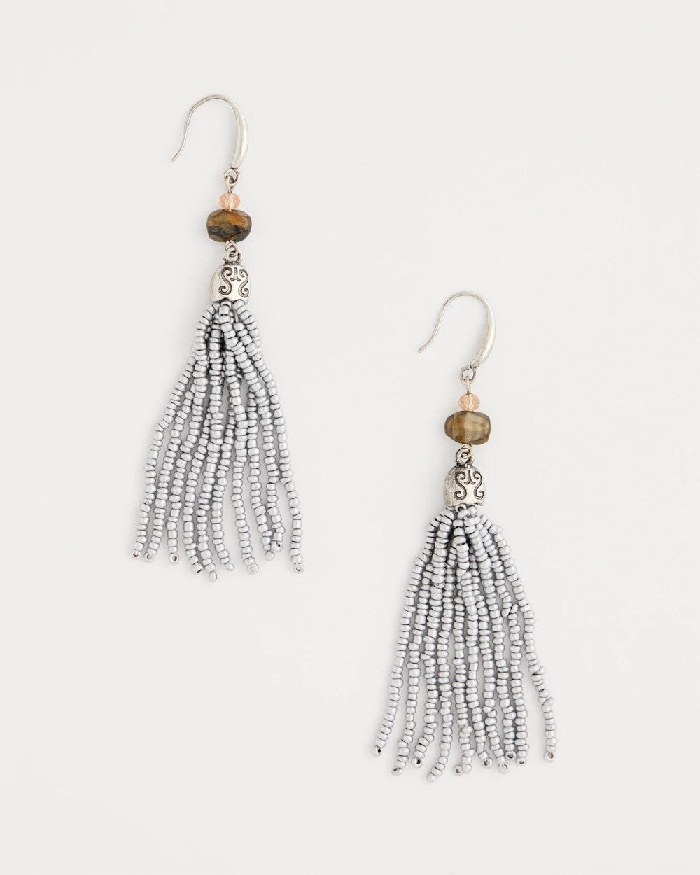 Neutral Beaded Tassel Earrings