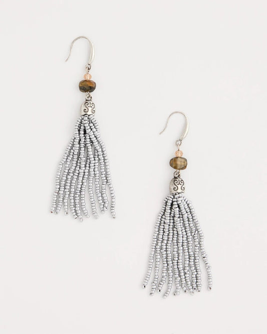 Neutral Beaded Tassel Earrings