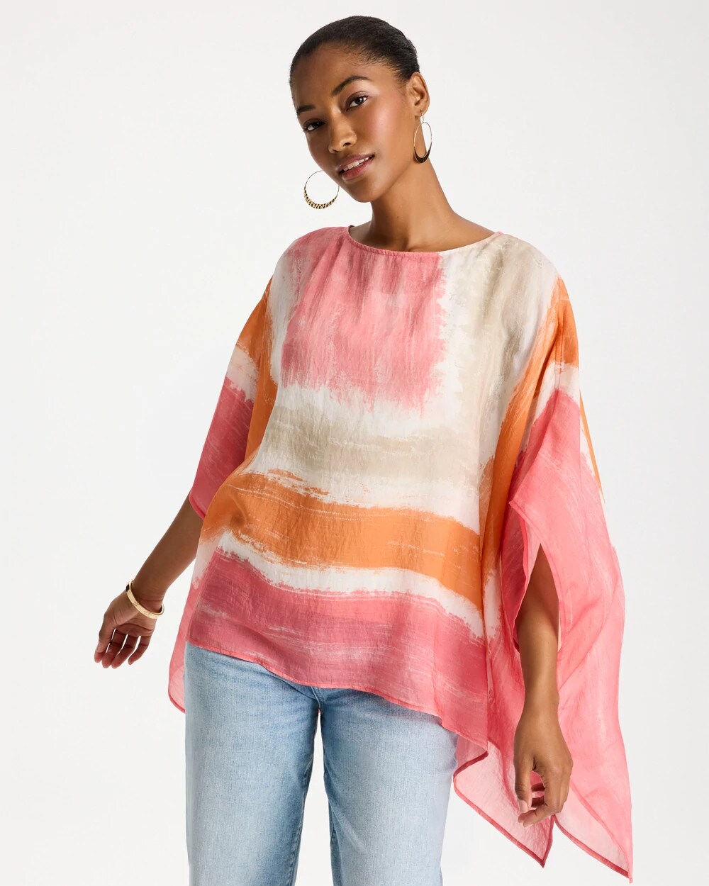 Color-Blocked Border Poncho