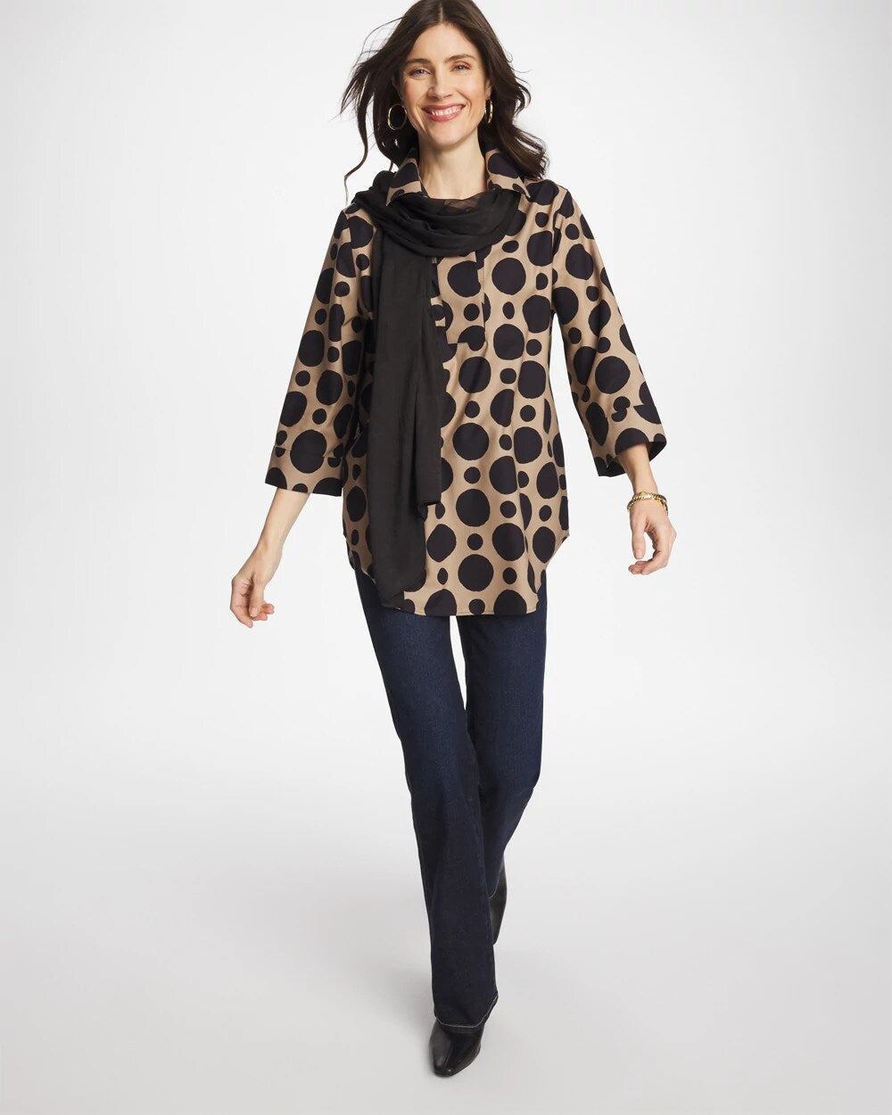 No Iron Stretch Global Dots Popover Tunic
