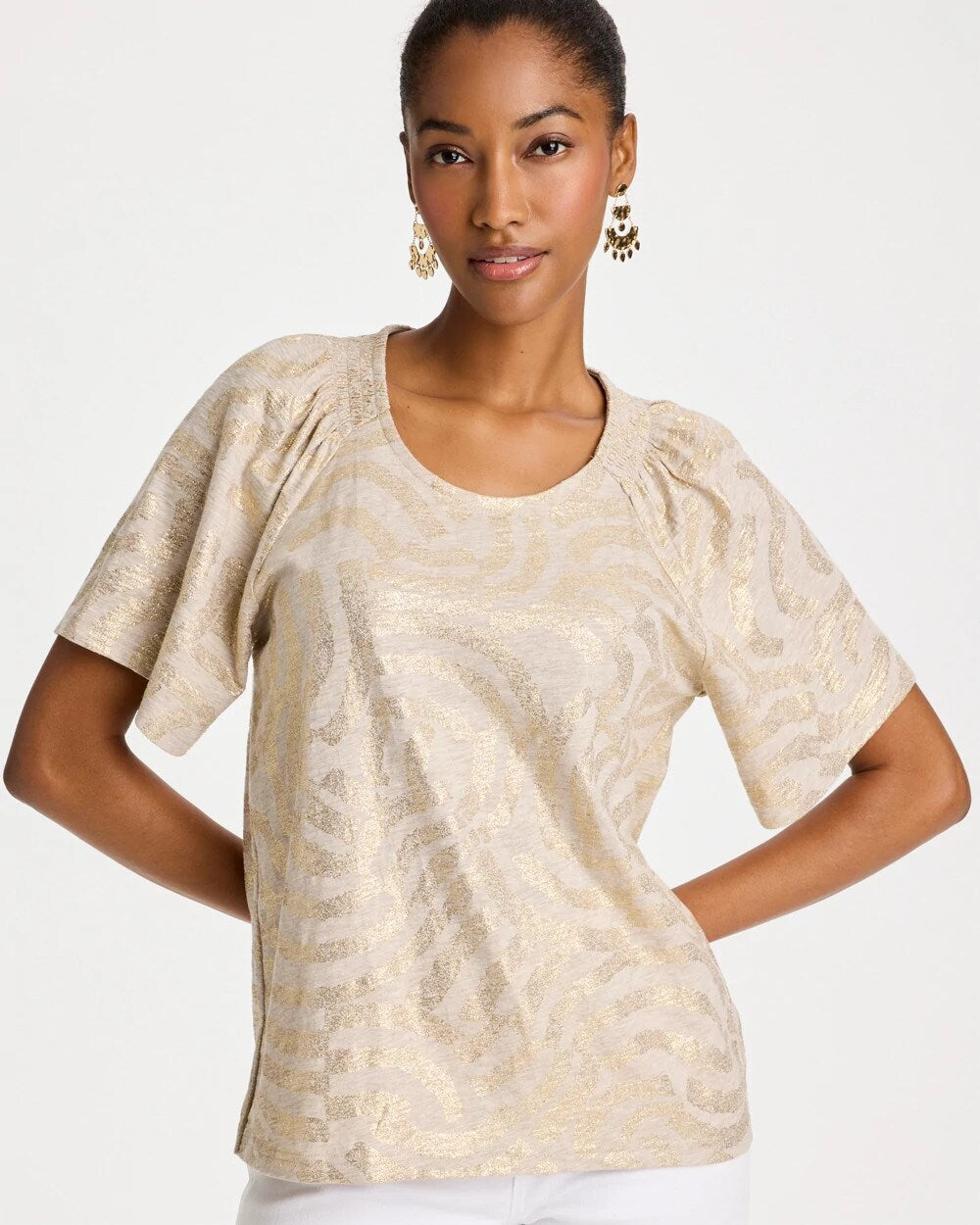 Cotton Foiled Shirred Tee