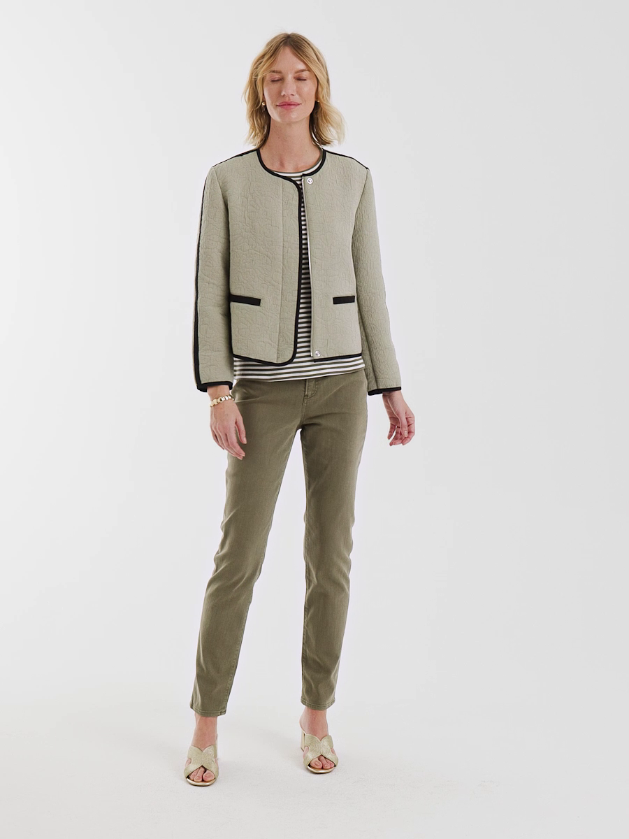 Collarless Quilted Box Jacket