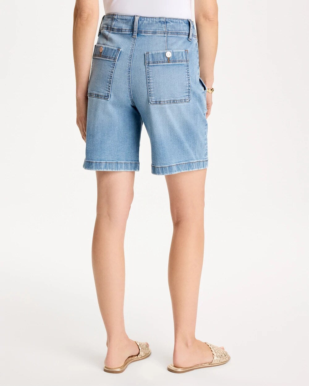 Pull-On Scallop Button Jean Shorts