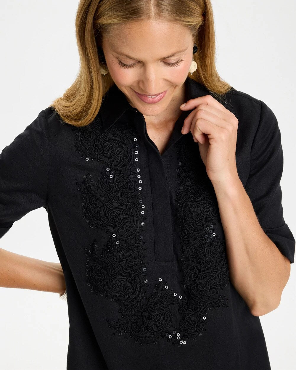 Embellished Linen Popover Dress