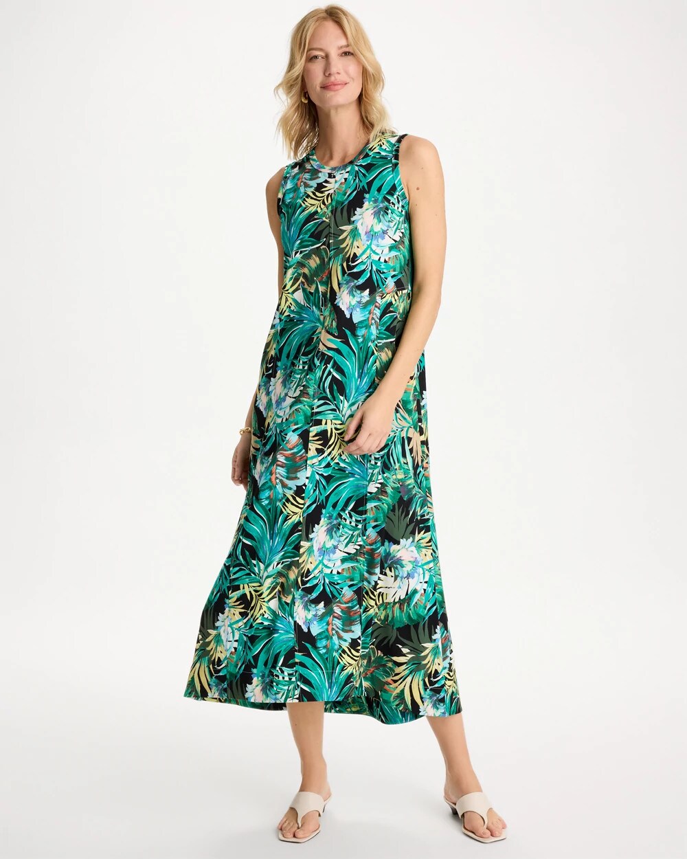 Palm Printed Knit Maxi Dress