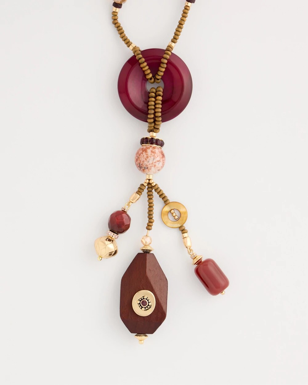 Wood Fire Agate Beaded Y-Necklace