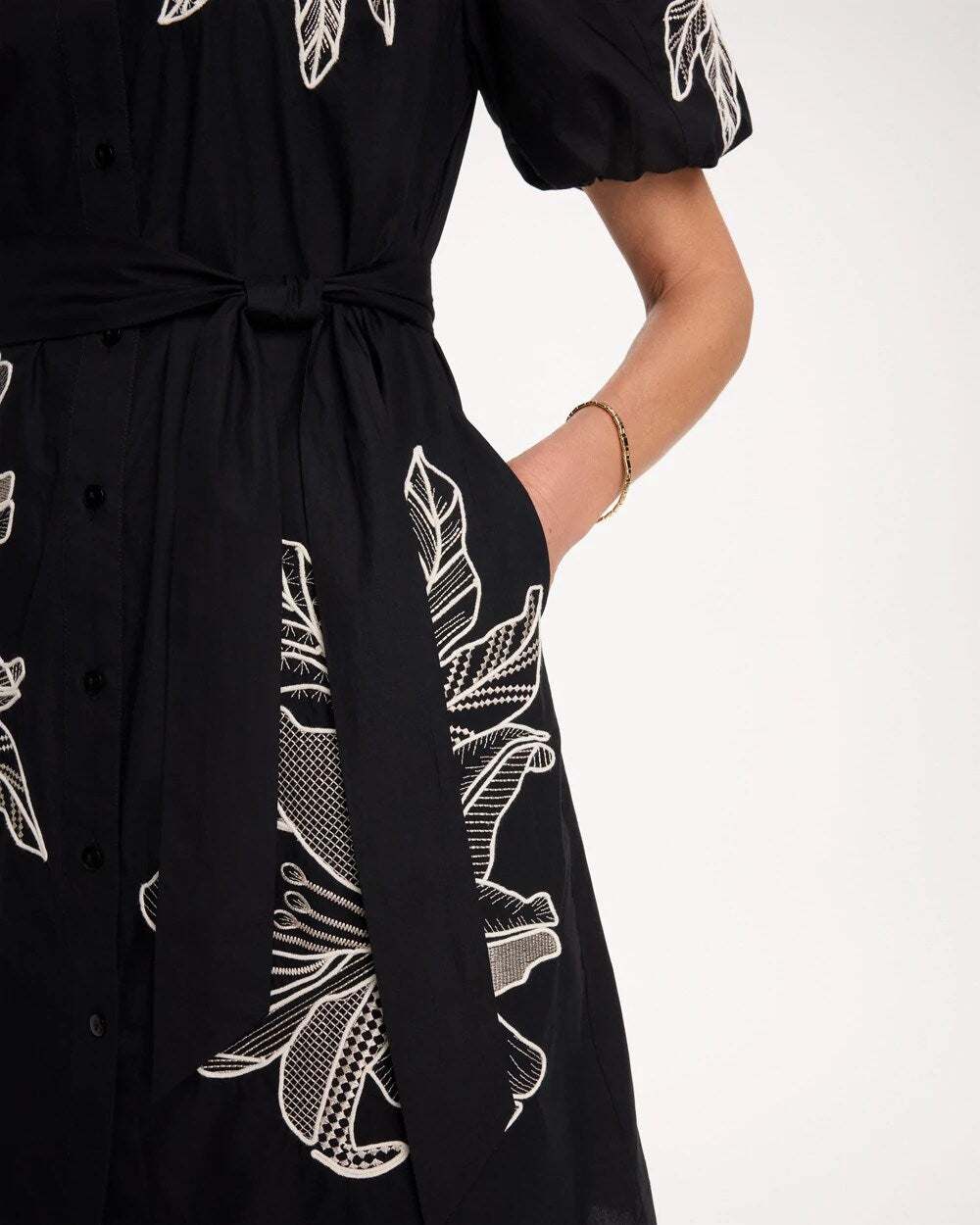 Embroidered Poplin Cotton Belted Dress