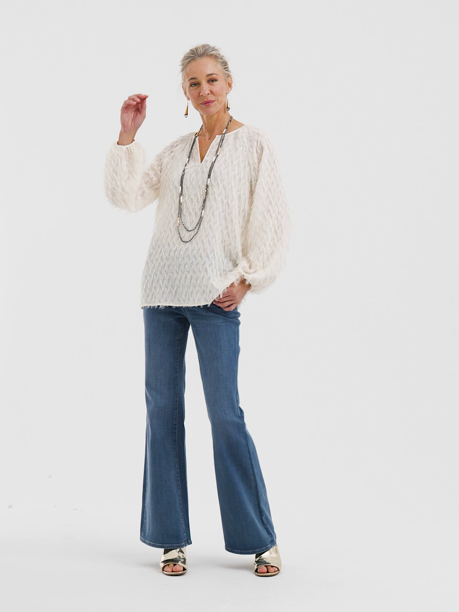 Feathered Pullover Peasant Blouse