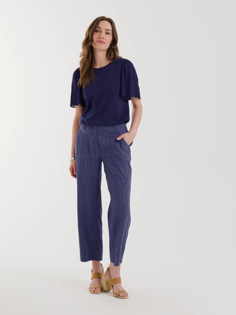 Pinstripe Soft-Stretch Linen Crop Pant