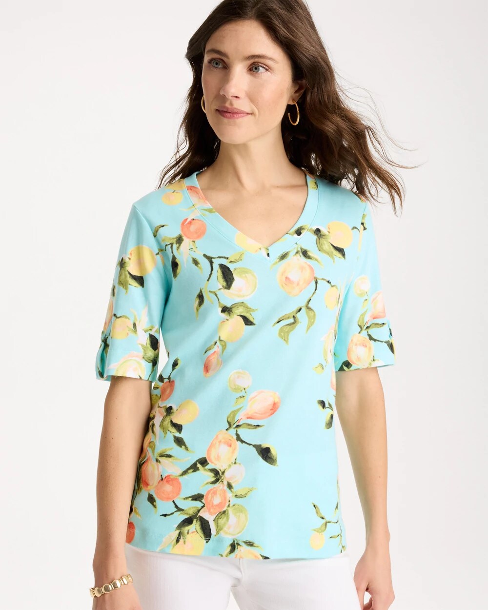 Pima Printed Elbow-Sleeve Tee