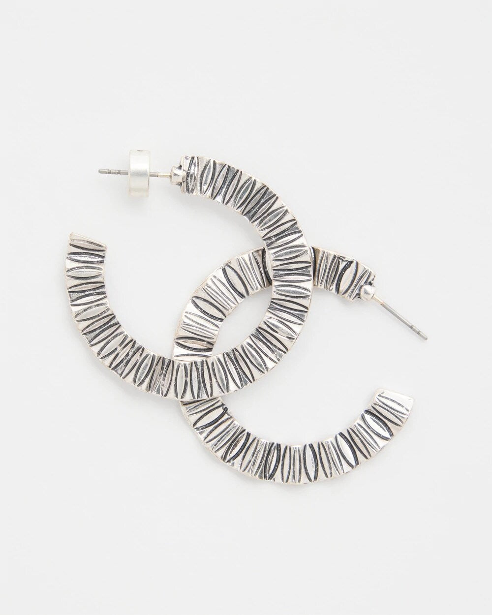 Crinkled Silvertone Hoop Earrings