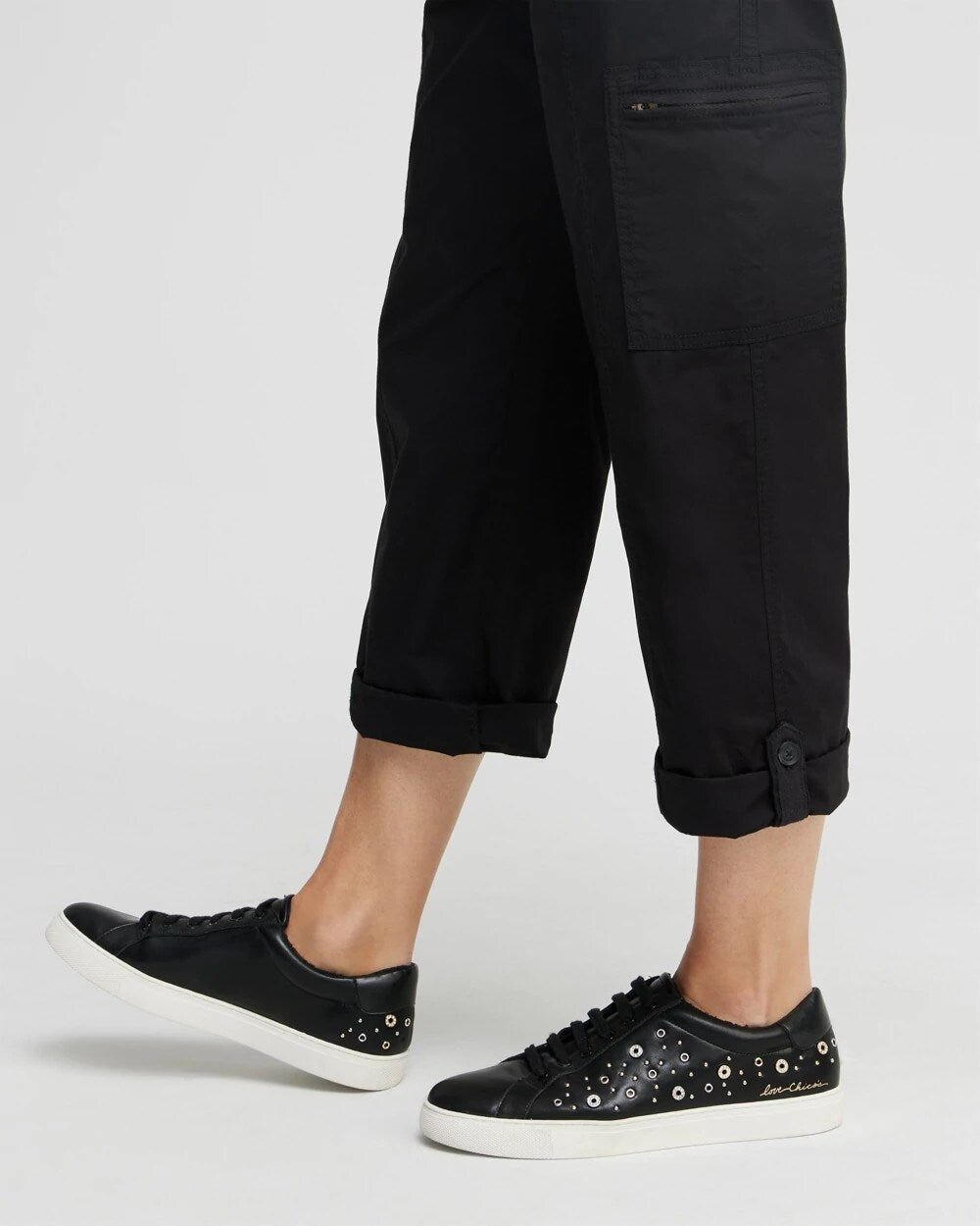 Poplin Cropped Roll Tab Pants