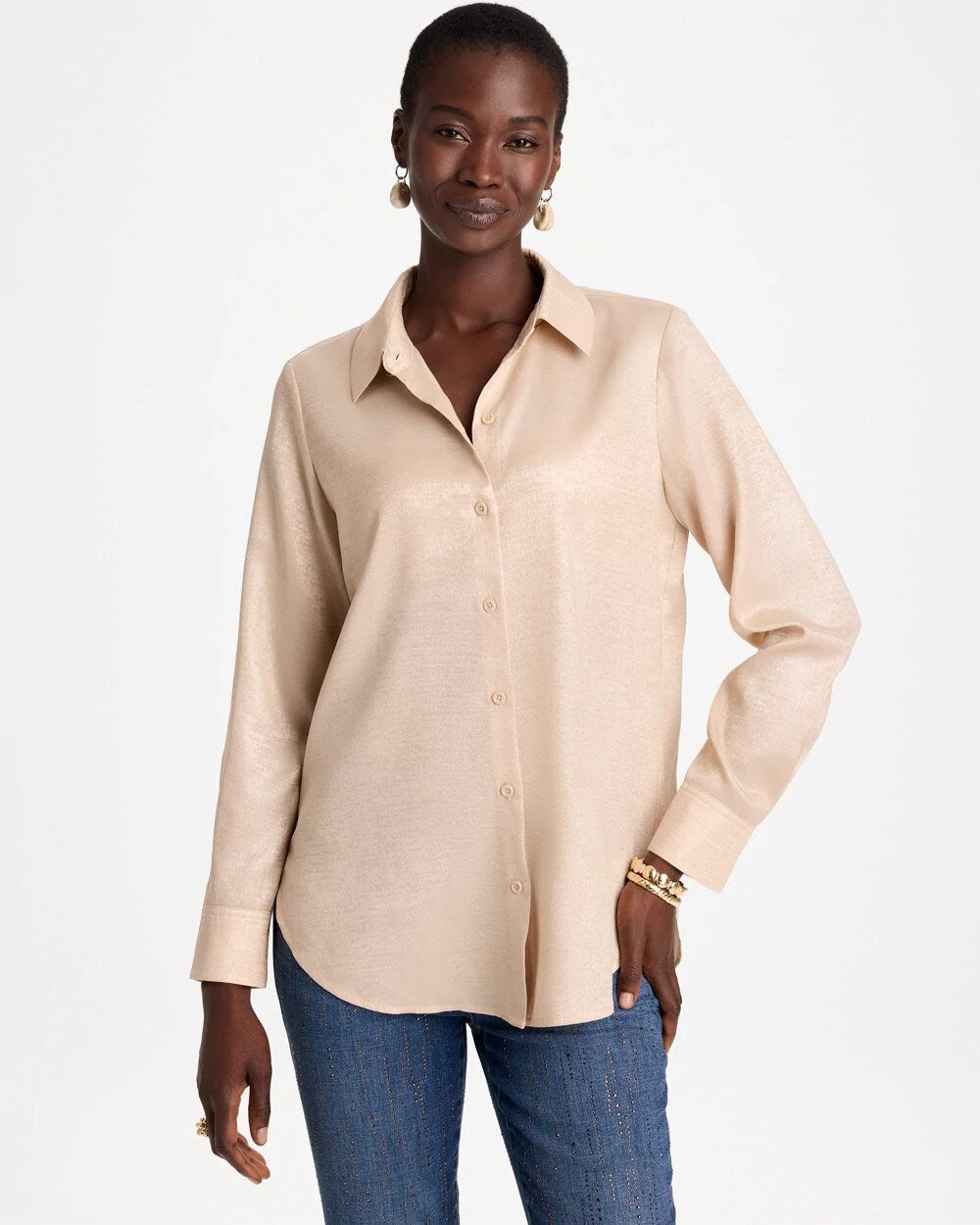 Chiffon Collared Long-Sleeve Tunic