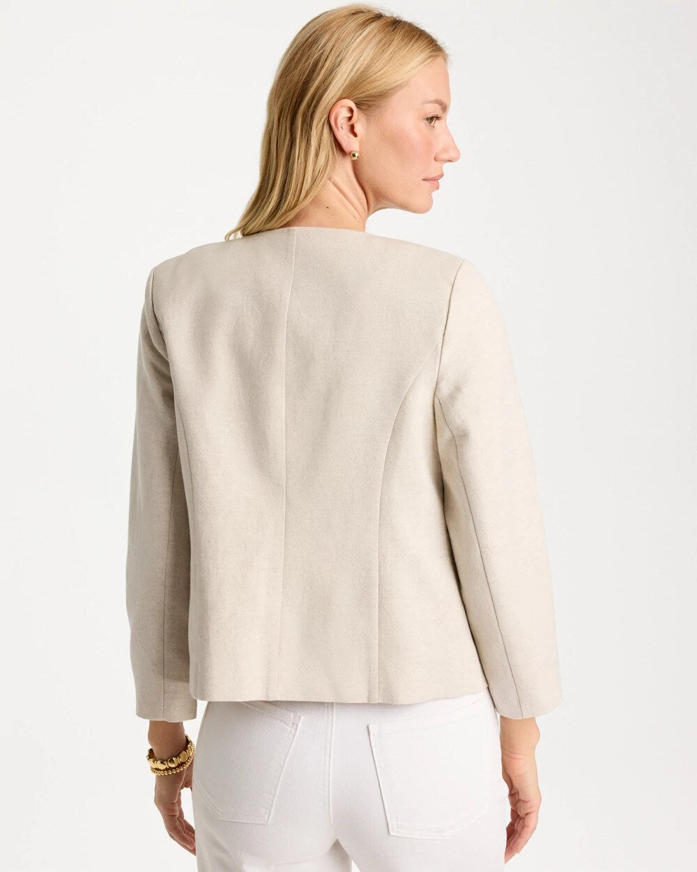 Linen Collarless Embroidered Jacket