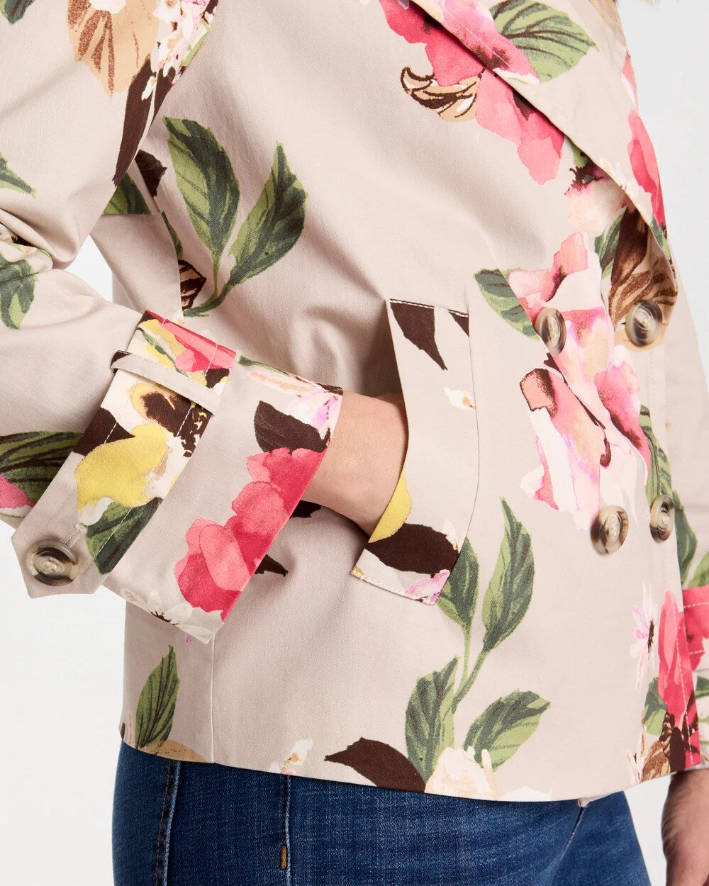 Cotton-Stretch Floral Trench Coat