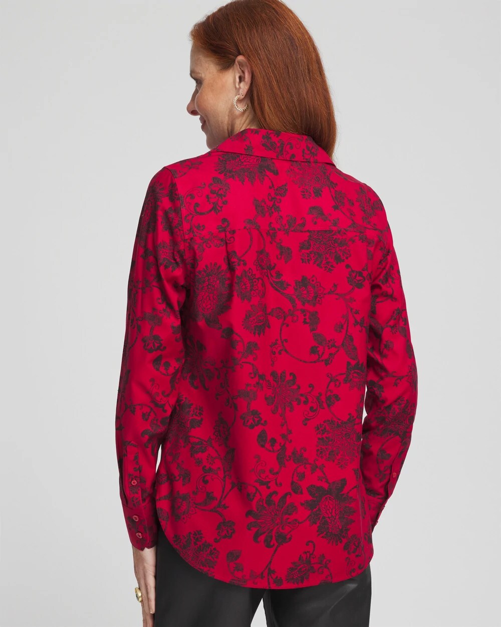 No Iron Red & Black Floral Shirt