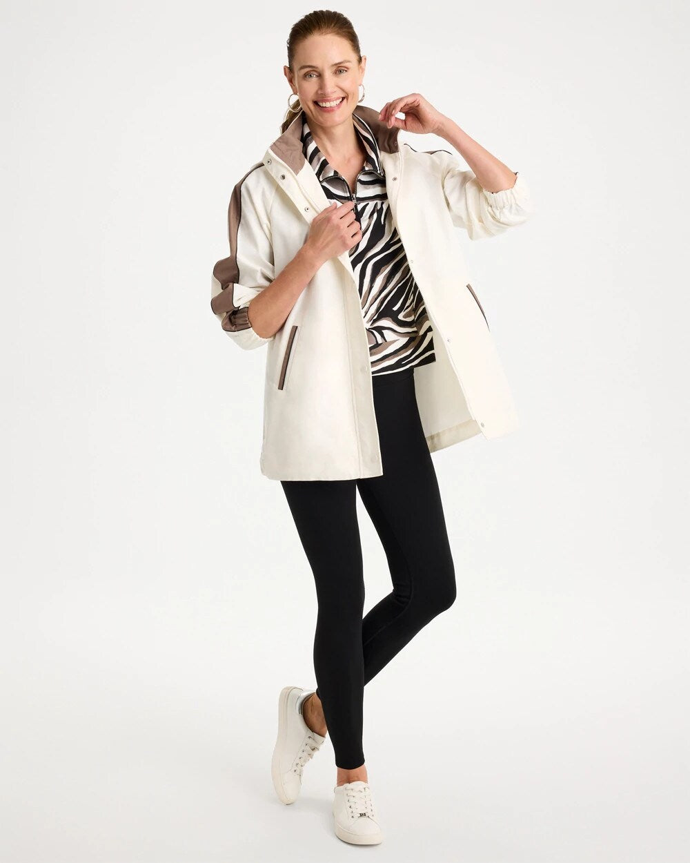 Zenergy Faux Leather Detail Rain Jacket