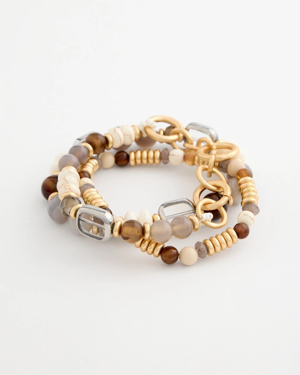 Stretch Set Of Three Genuine Stone Bracelets