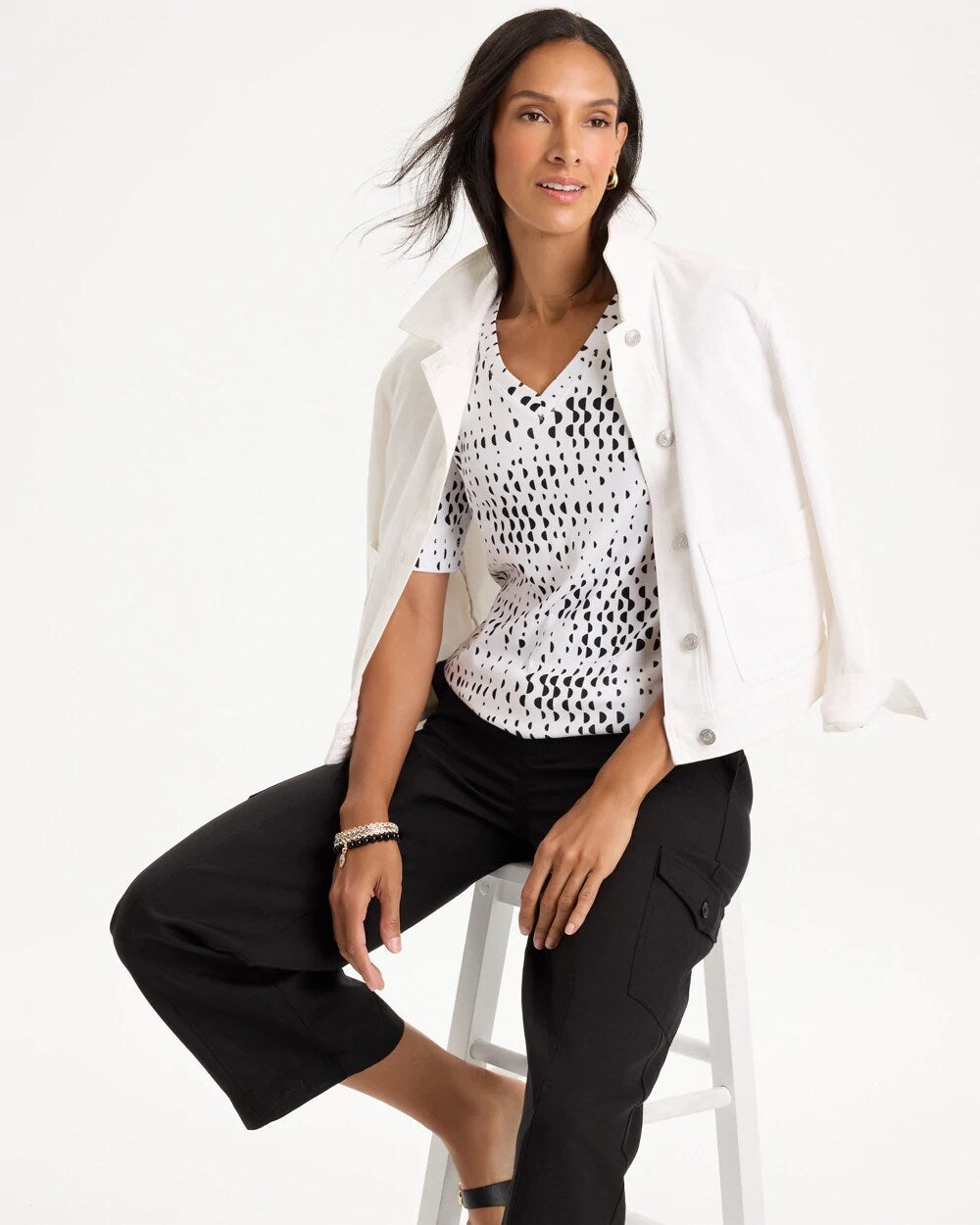 Geo Print Pima V-Neck Tee