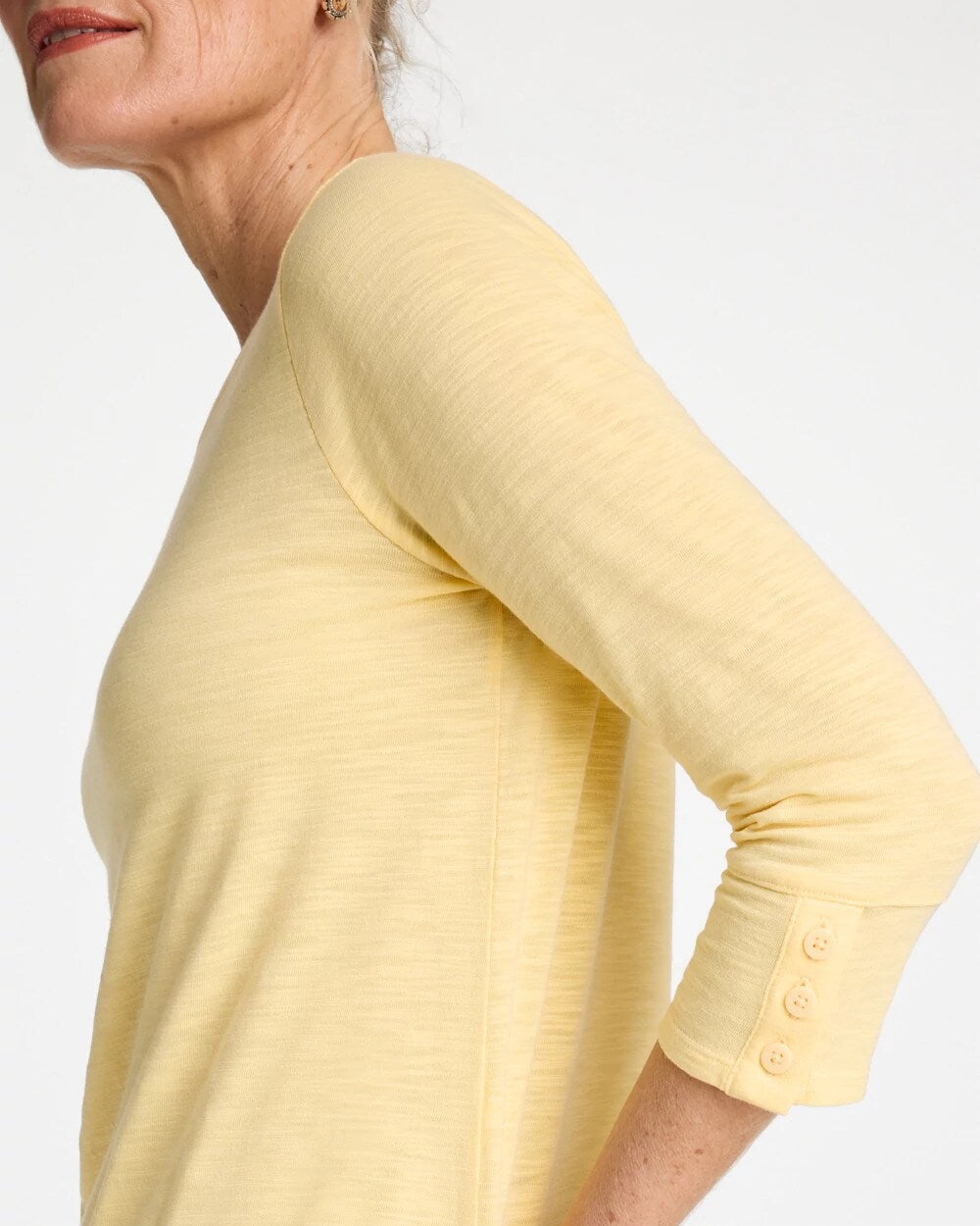 Cotton Slub 3/4 Sleeve Button Tee