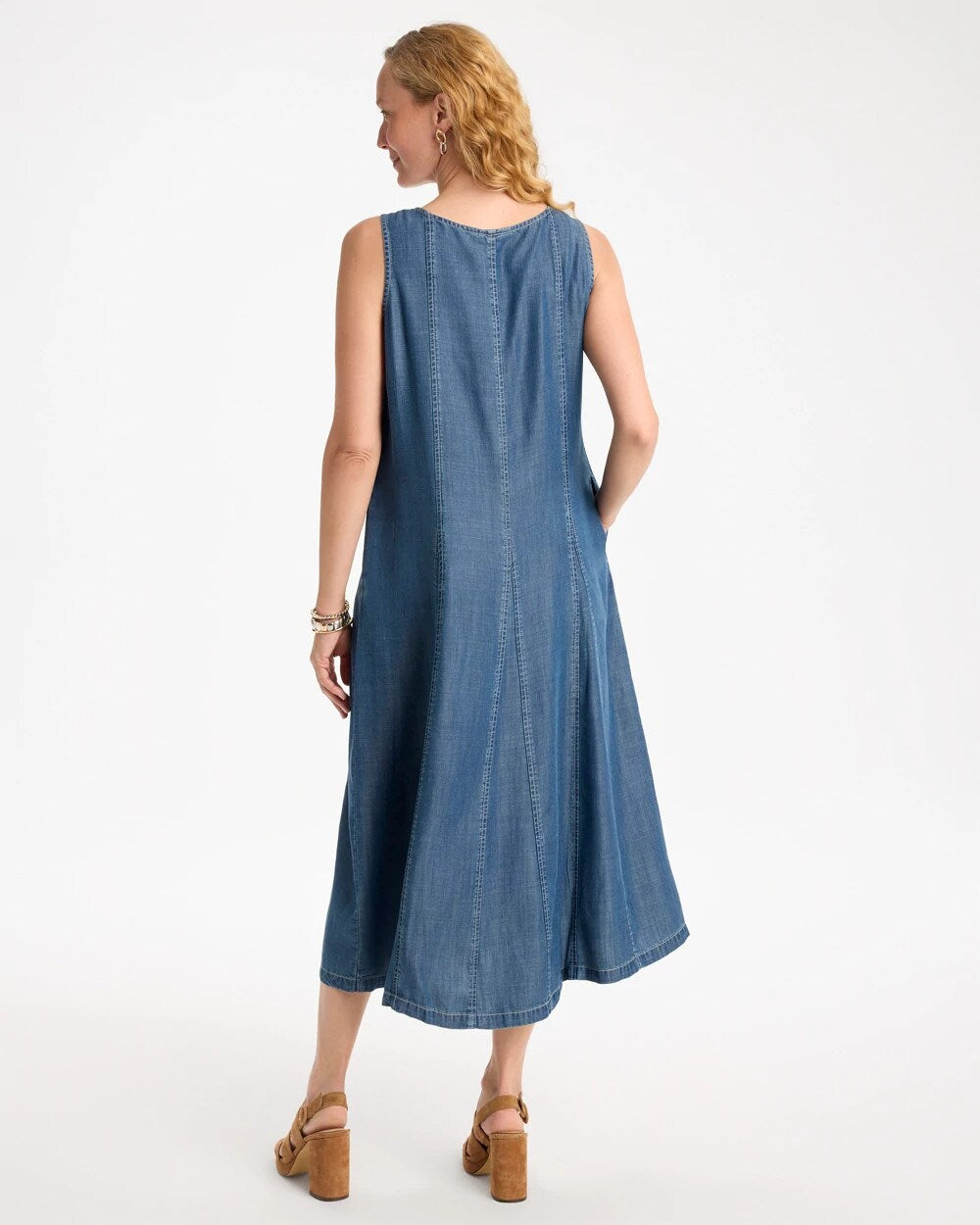 Denim Godet Sleeveless Dress