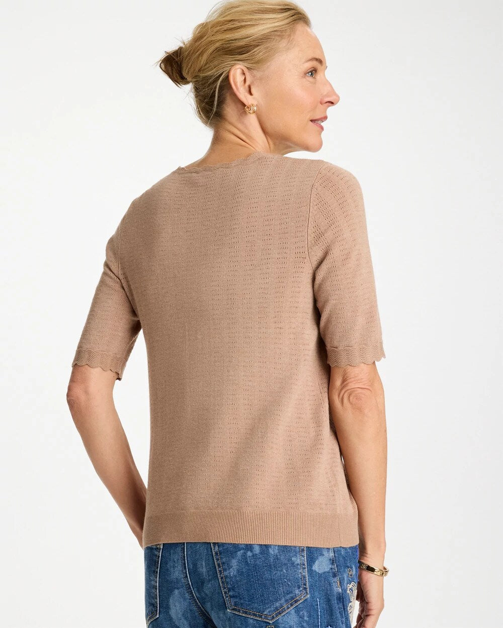 Ella Crewneck Pointelle Pullover Sweater