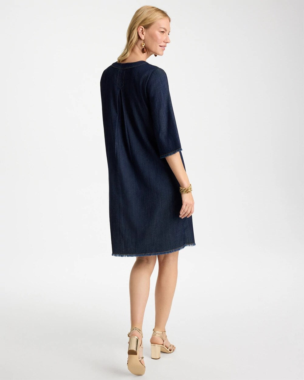 Denim Frayed Knee-Length Dress