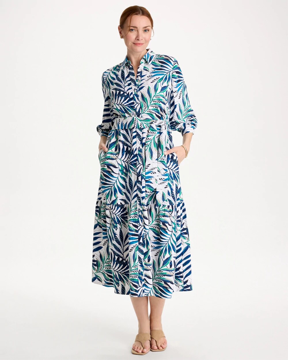 Palm Cotton-Rayon Slub Shirtdress