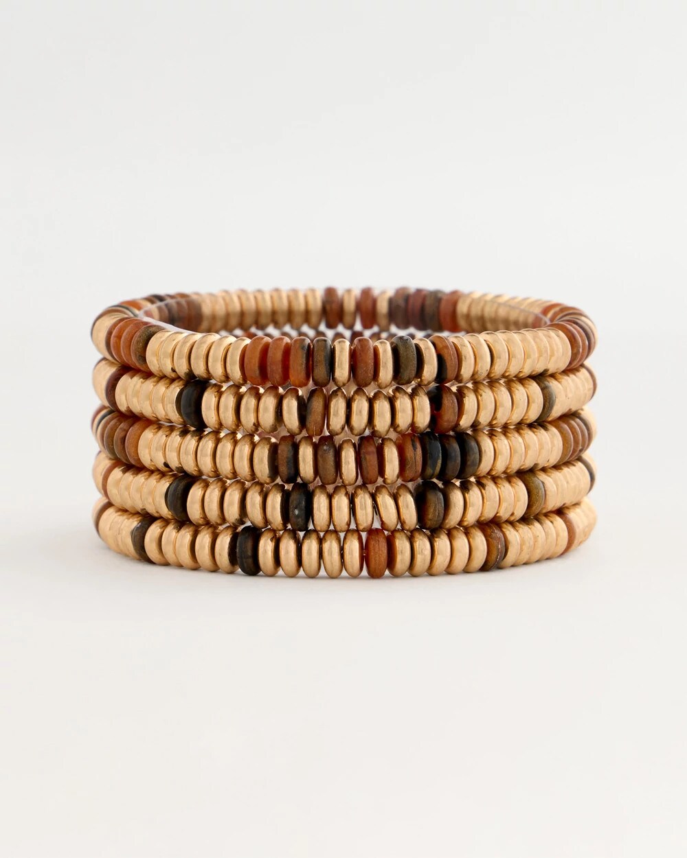 Stretch Set of Five Neutral Beaded Bracelets