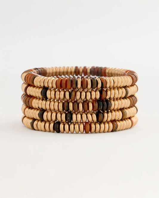 Stretch Set of Five Neutral Beaded Bracelets