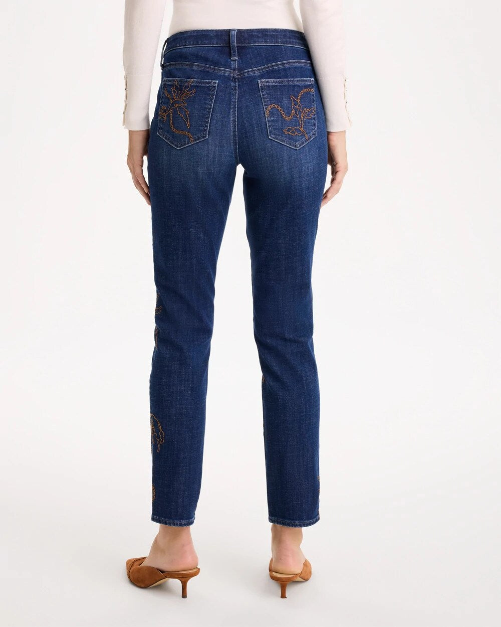 Petite Embellished Pull-On Straight Jeans