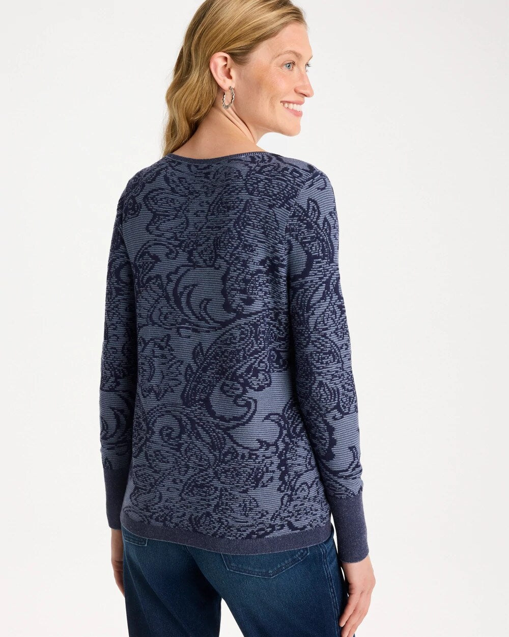 Ella Jacquard V-Neck Pullover Sweater