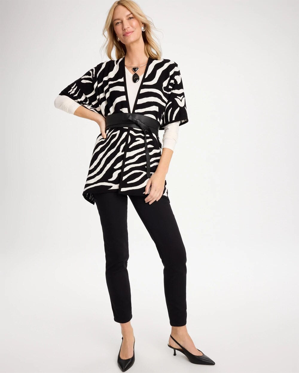 Reversible Jacquard Zebra Open-Front Ruana