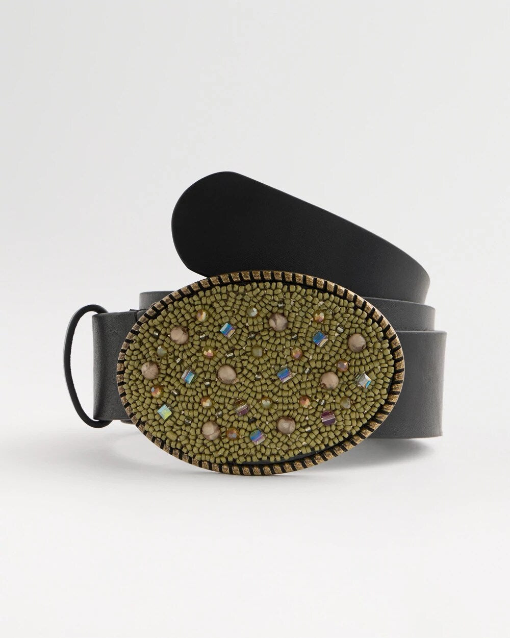 Leather Beaded Oval Buckle Trouser Belt