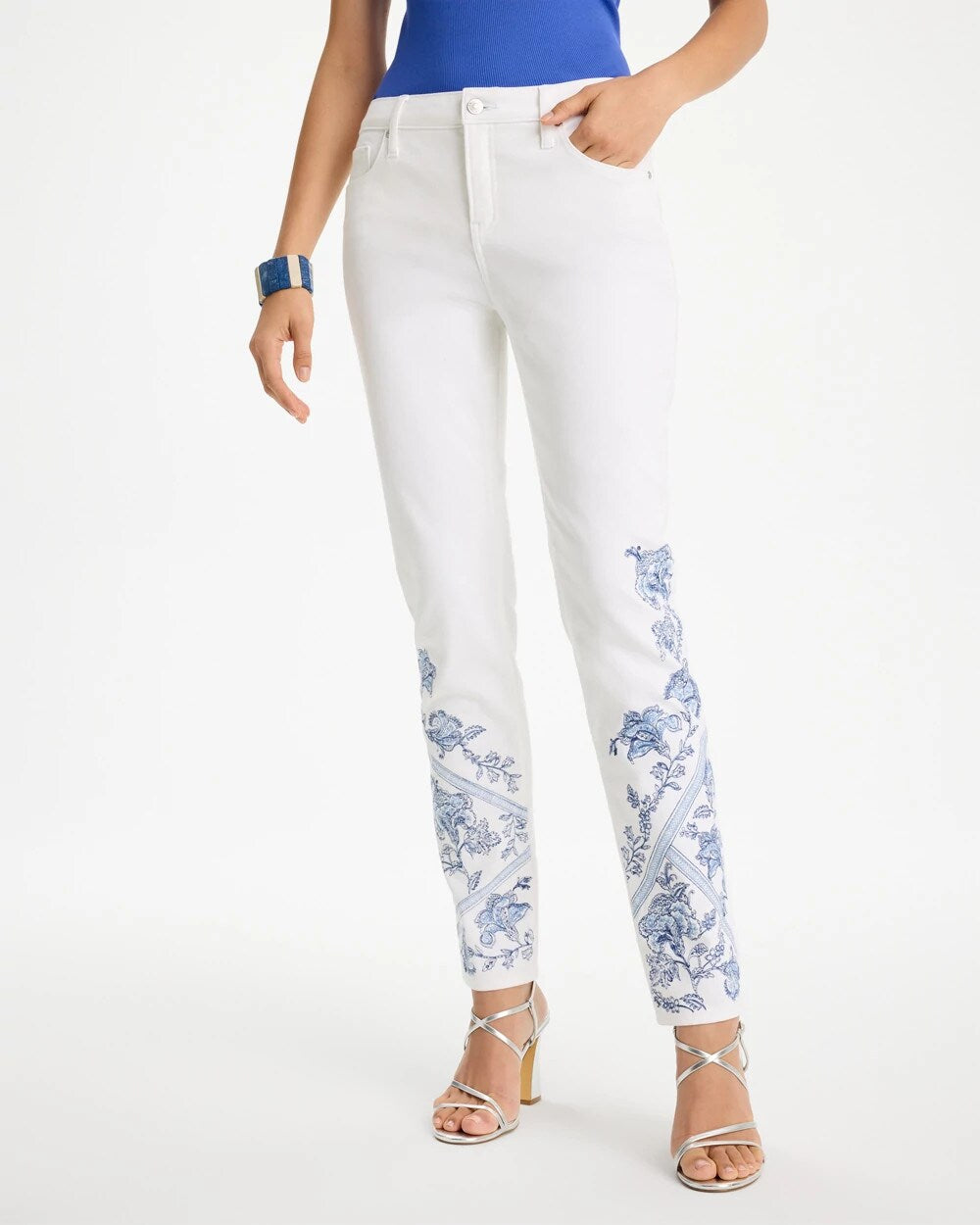 Embroidered Girlfriend Slim Ankle Jeans