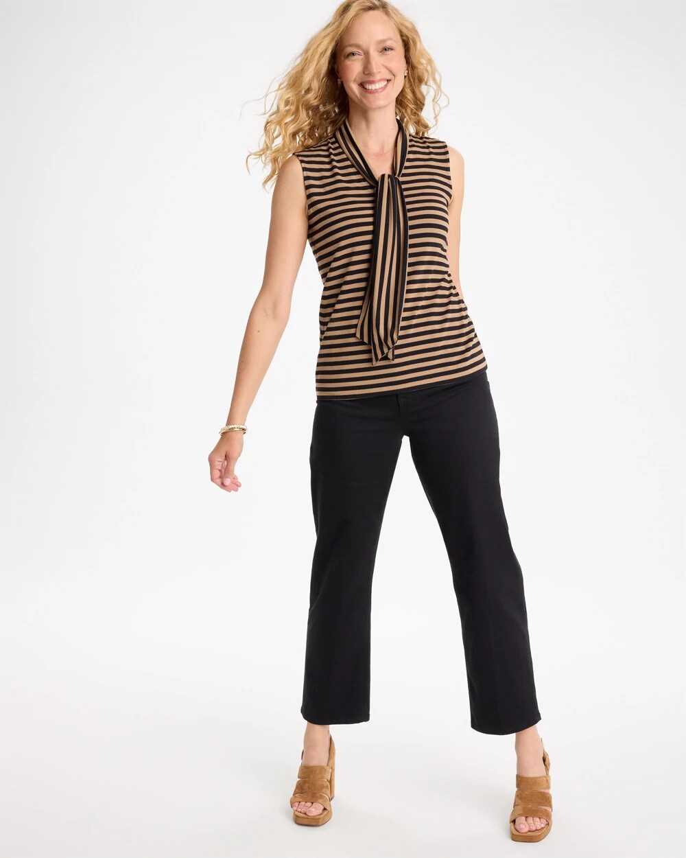 Soft Stretch Tie Neck Striped Tank