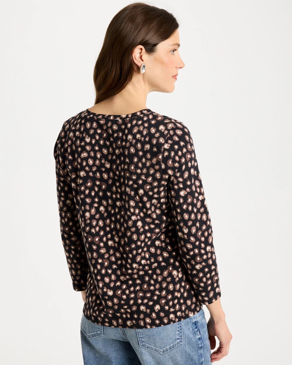 Cotton Stretch 3/4 Sleeve Polka Dot Tee