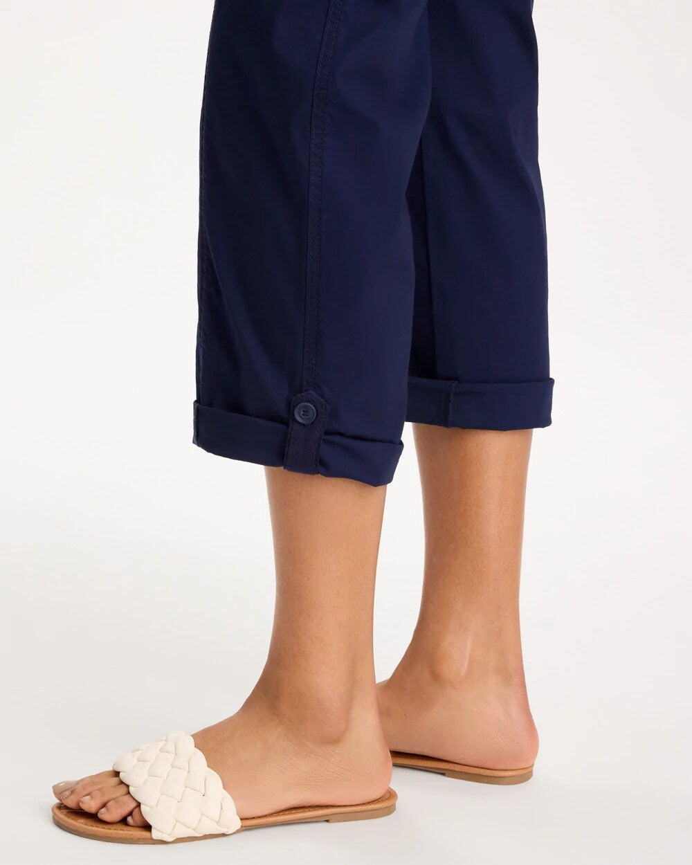 Poplin Cropped Roll Tab Pants