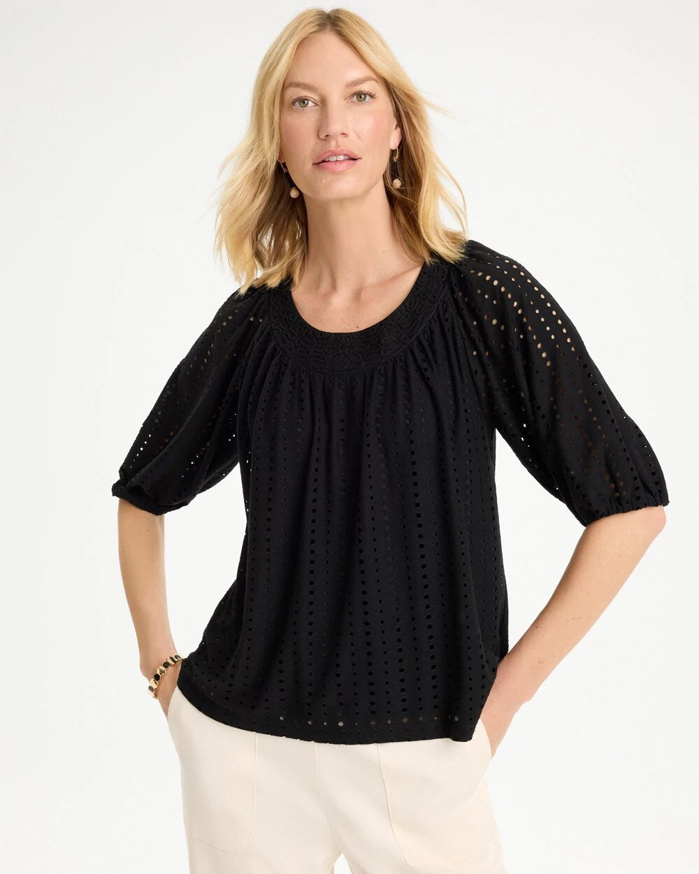 Textured Jacquard Peasant Tee