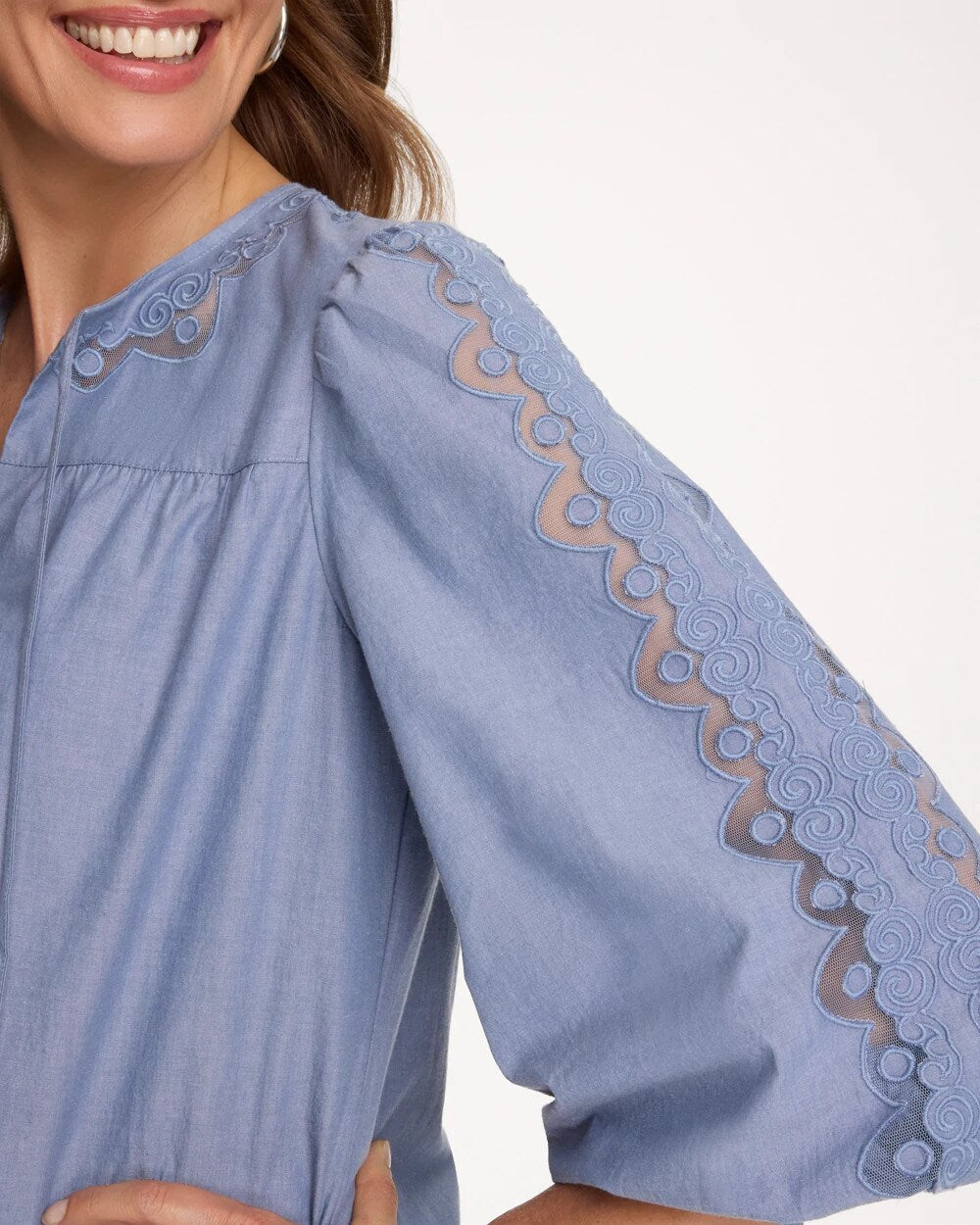 Chambray Lace Tie-Front Blouse