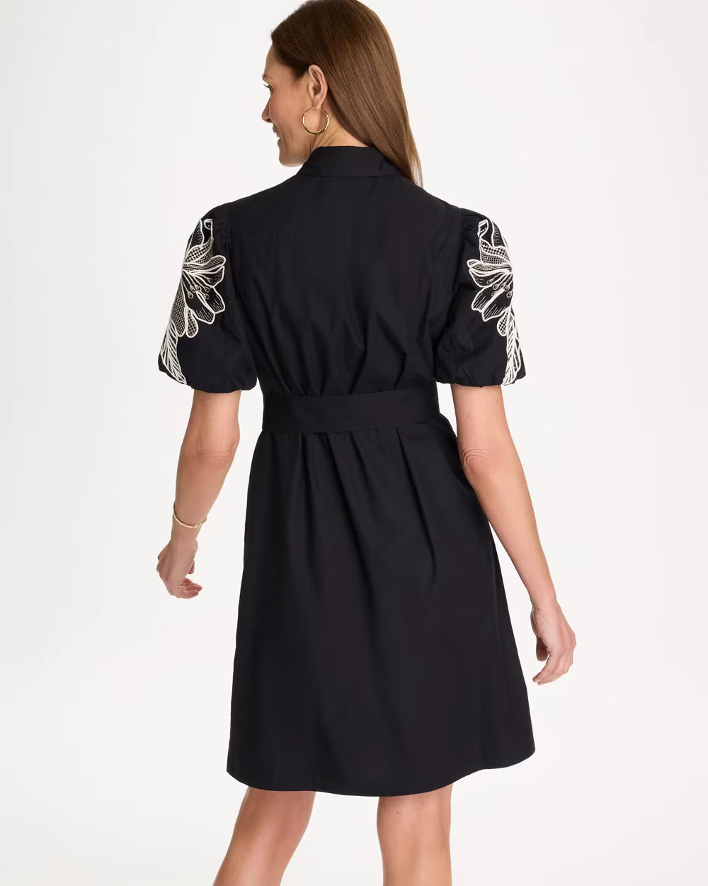 Embroidered Poplin Cotton Belted Dress