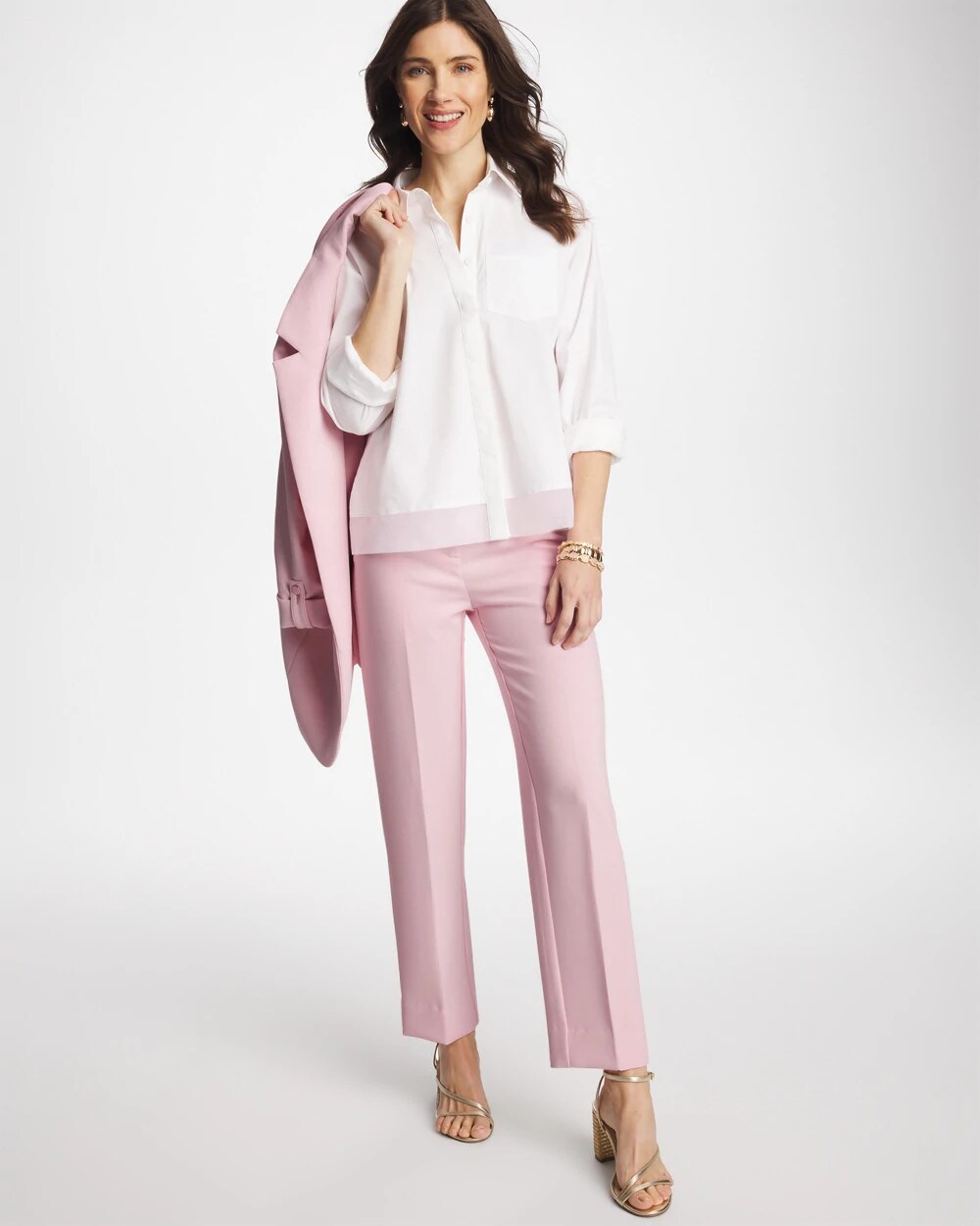 Textured Straight Tapered Ankle Pants