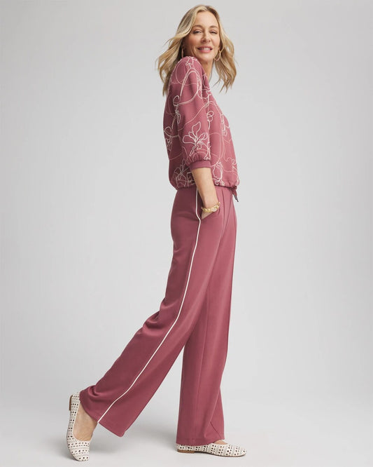 Zenergy Double-Knit Striped Wide Leg Pants