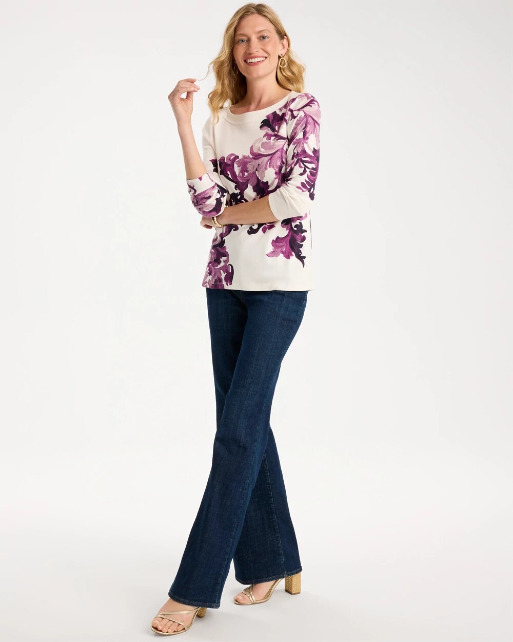 Placed Print Pima Cotton Boatneck Tee