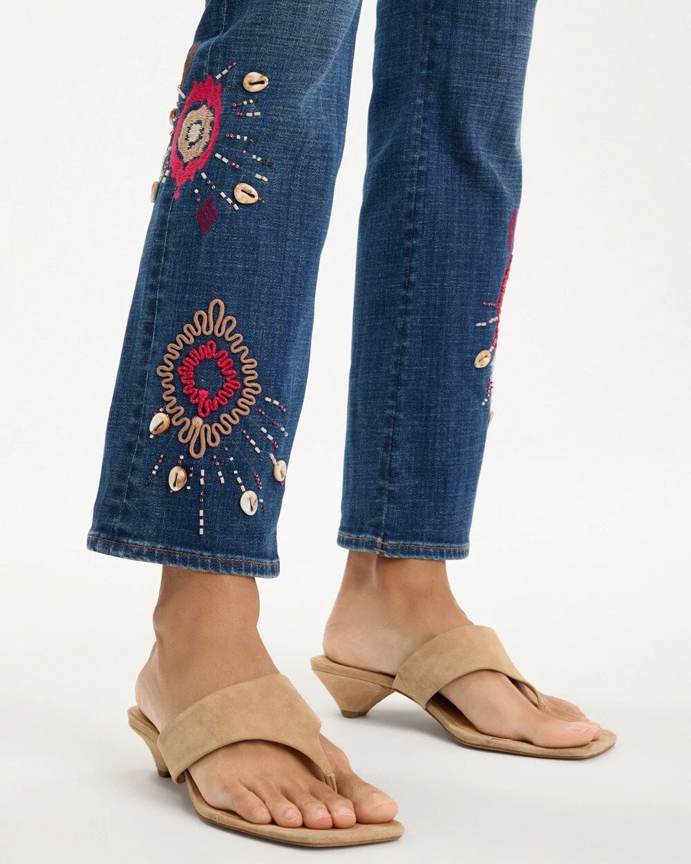 Girlfriend Tropical Soutache Flared Crop Jeans