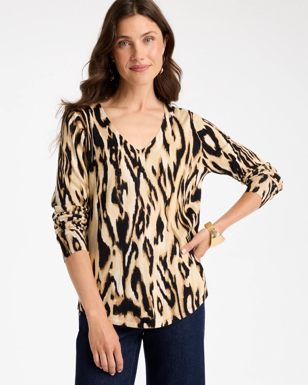 Ella Ikat Print V-Neck Pullover Sweater