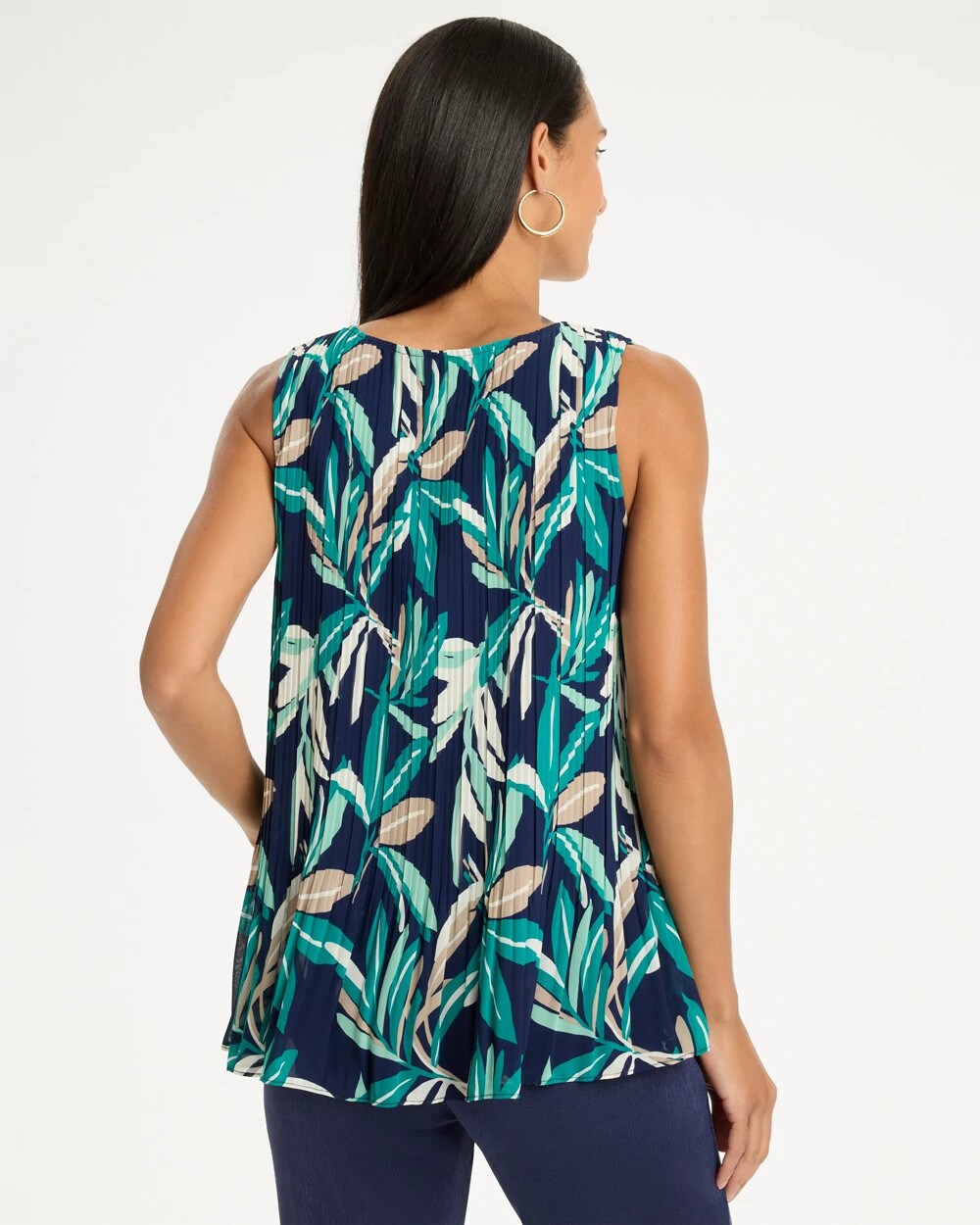 Travelers Palm Pleated Chiffon Tank
