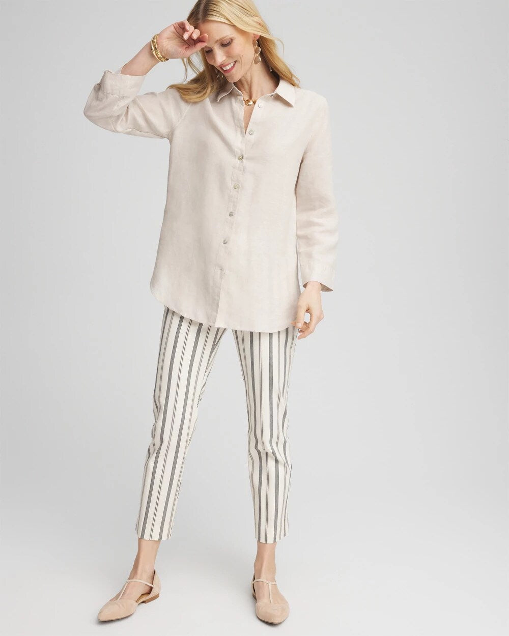 Brigitte Slub Striped Cropped Pants